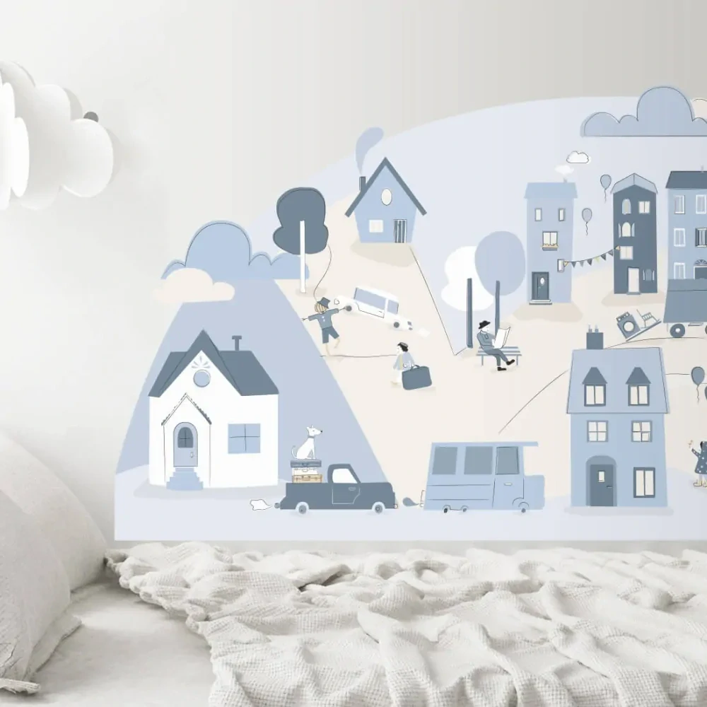 Samolepky na stenu - Mestečko - blankytné, veľ. L 178 x 86 cm 