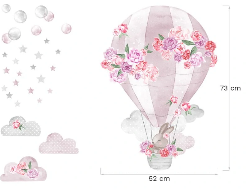 Samolepky na stenu - Látající balón s zajačikom 
