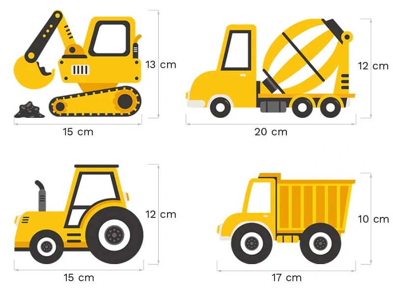 Samolepky na stenu - Stavebné stroje, žľté