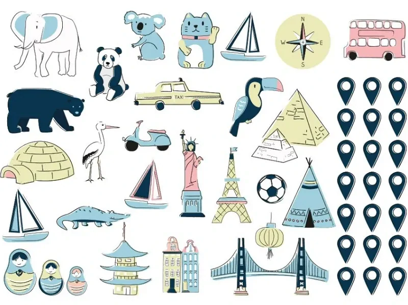 Samolepky na stenu - Mapa sveta - ľadovo modrá, veľkosť S