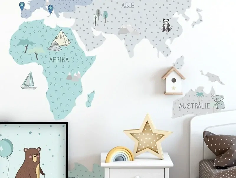 Samolepky na stenu - Mapa sveta - mätová, veľkosť S