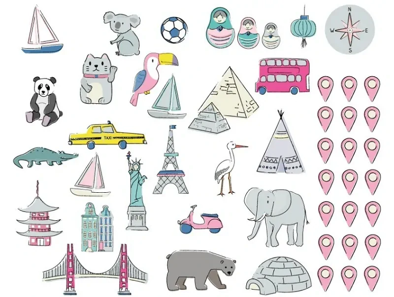 Samolepky na stenu - Mapa sveta - ružová, veľkosť M