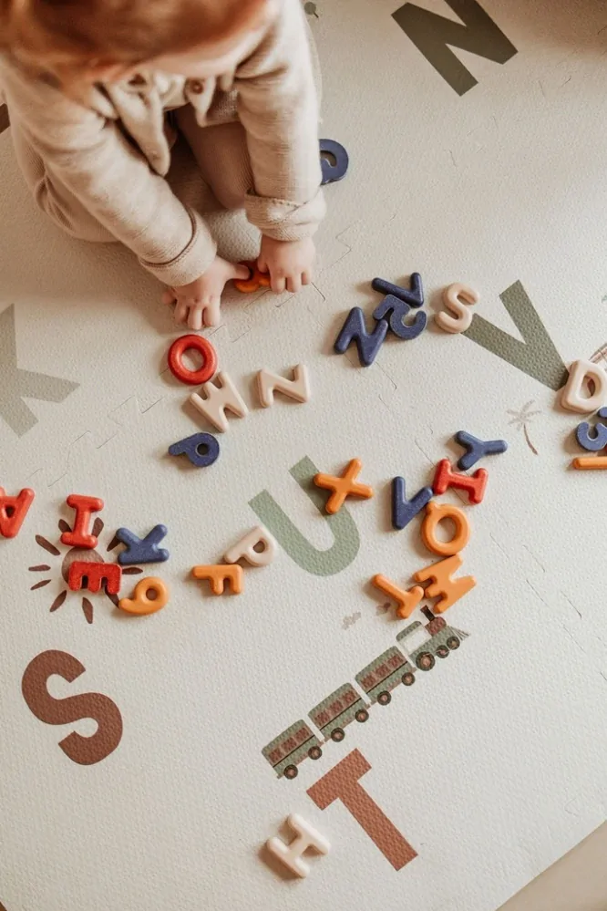 Obojstranná hracia podložka/úložný box/hrací domček 3v1 Play&Go - Alphabet/Terrayyo