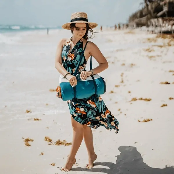 La Millou - Luxusná nepremokavá pikniková deka XL - Boho Palms Light/Deep Ocean
