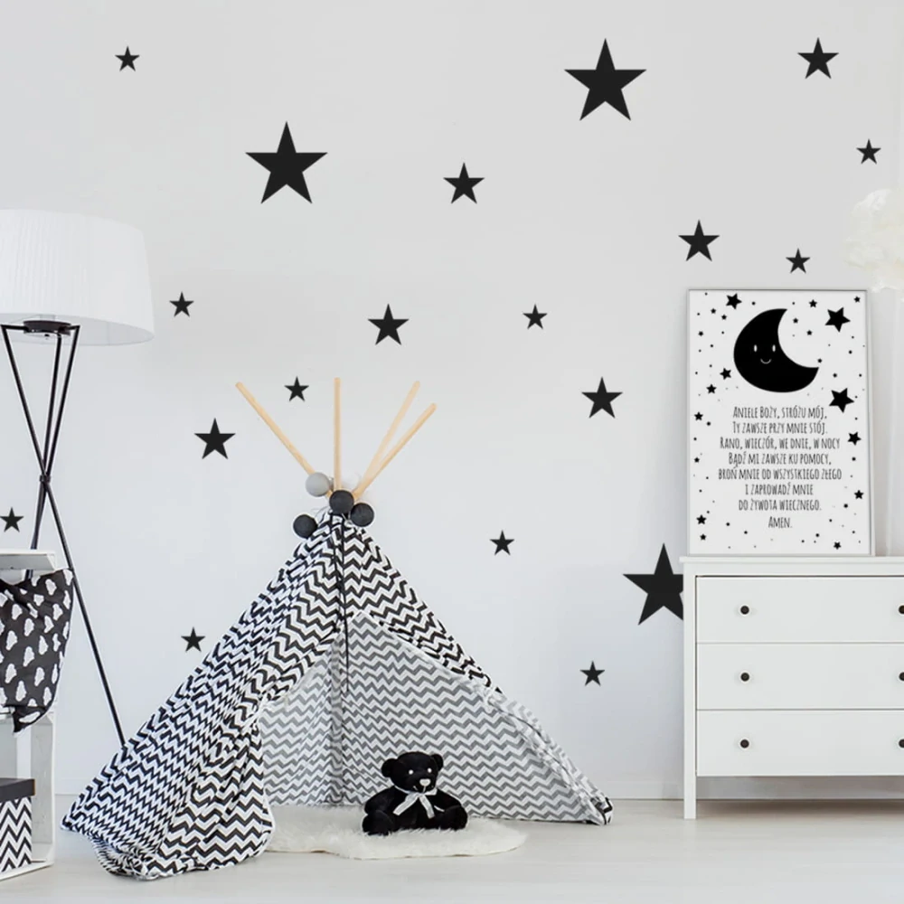 Samolepky na zeď - Mix hvězd 32ks - strieborné