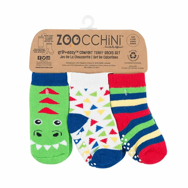 Zoocchini - Protišmykové ponožky set 3 ks - Dino, 0-24m.