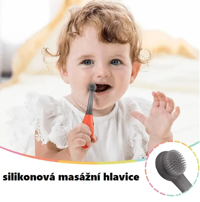Silikónová zubná kefka Mombella - Lienka Dori, 6m+