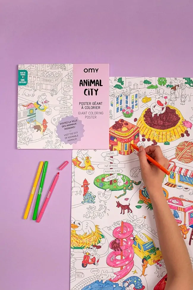 OMY Veľký vyfarbovaci plagát, maľovanka - Animal City 70 x 100 cm