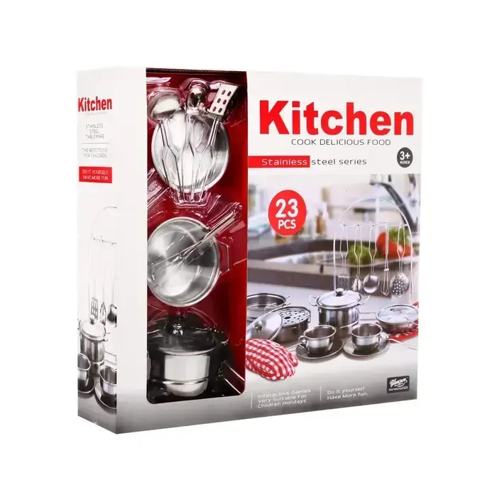 Kuchynský kovový set 23-dielny, s plášťom, čiapkou a náčiním