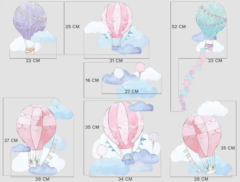 Samolepky na stenu - Lietajúce balóny, ružove