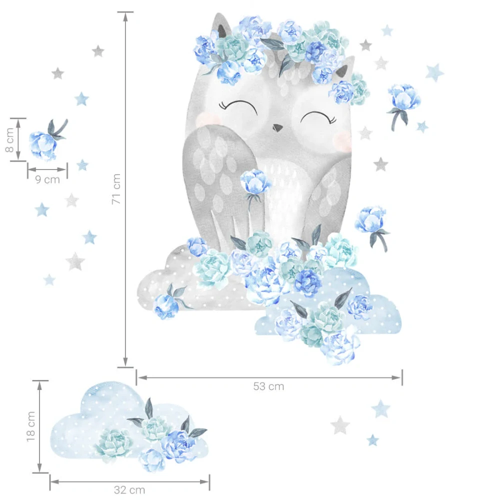 Samolepky na stenu - Sova s pivonkami