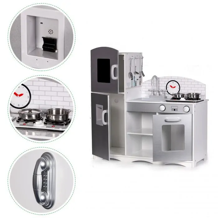 Veľká drevená kuchyňa s chladničkou, sporákom, práčkou a rúrou