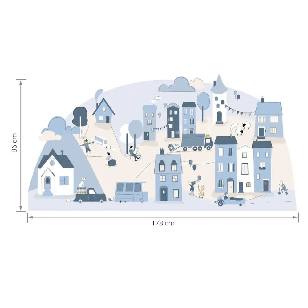 Samolepky na stenu - Mestečko - blankytné, veľ. L 178 x 86 cm 