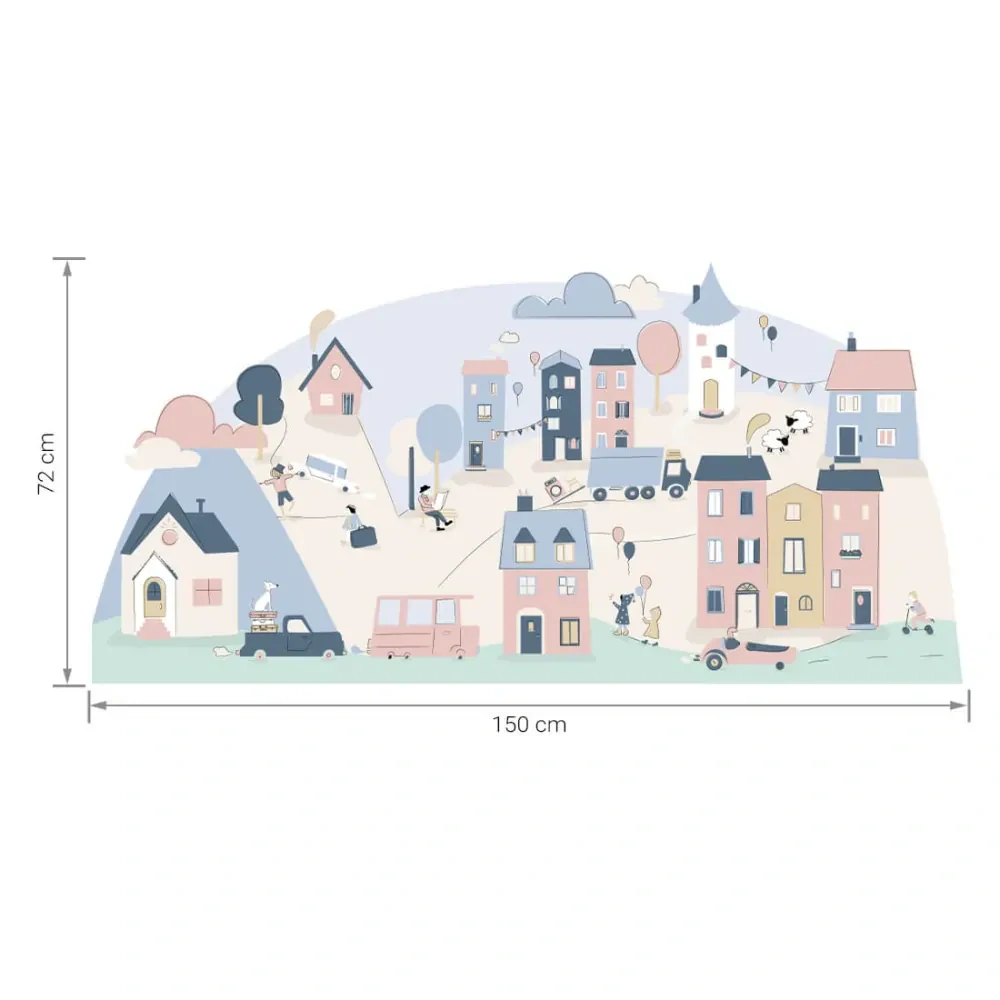 Samolepky na stenu - Mestečko - ružové, veľ. S 150 x 72 cm