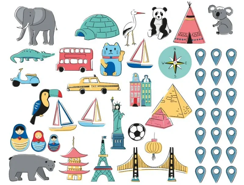 Samolepky na stenu - Mapa sveta - farebná, veľkosť M