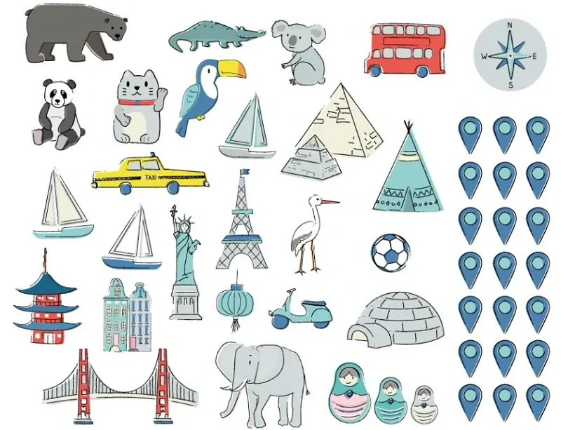 Samolepky na stenu - Mapa sveta - mätová, veľkosť L