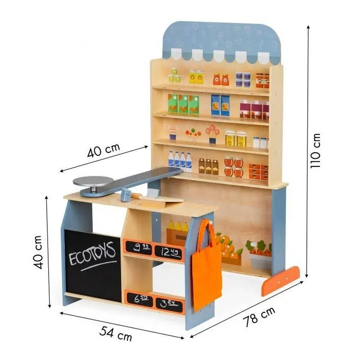 Veľký drevený supermarket Ecotoys