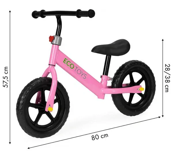 Detské odrážadlo s nastaviteľnou výškou sedadla - ružové