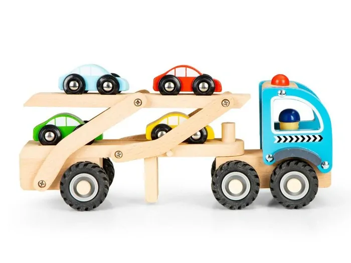 Drevený odťahový automobil + 4 autíčka Ecotoys