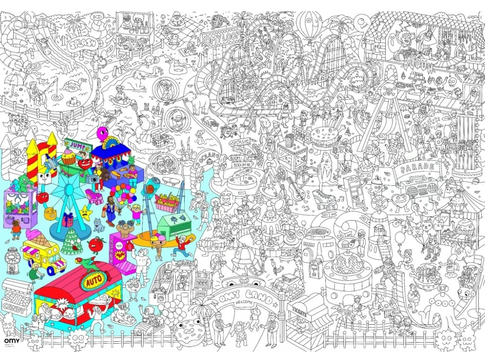 OMY Veľký vyfarbovaci plagát, maľovanka - Fun Park 70 x 100 cm