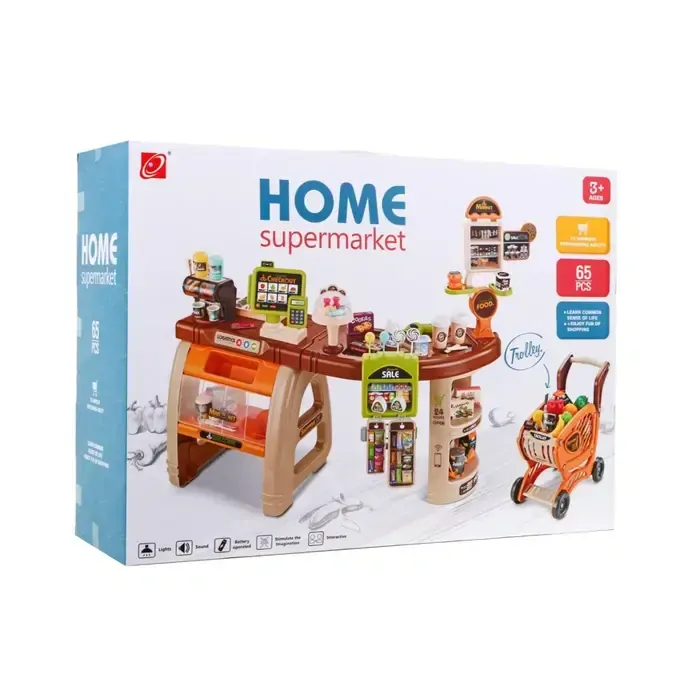 Detský supermarket s nákupným vozíkom a doplnky